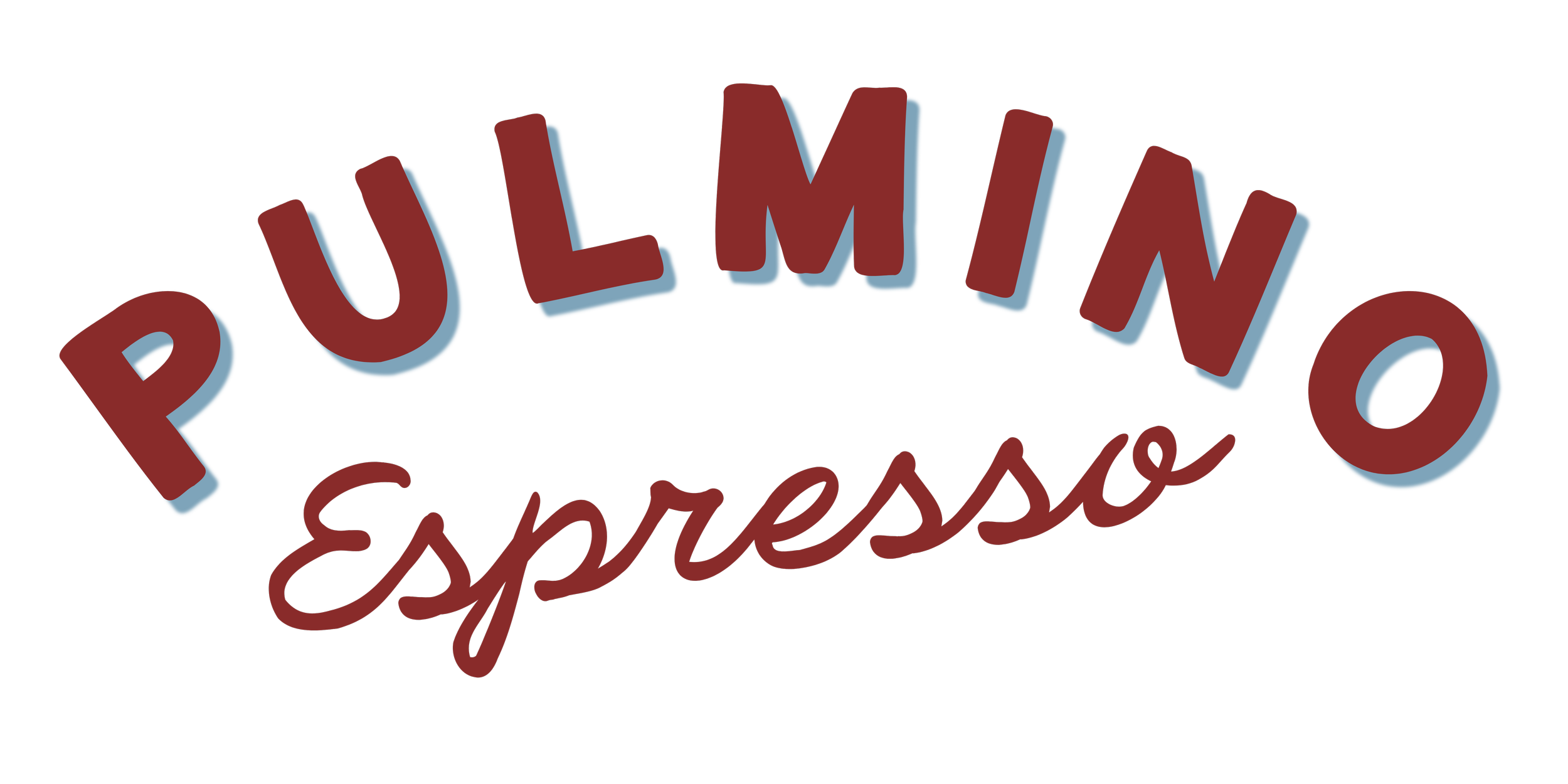 Classic Italian looking shop sign with 'Pulmino' in large block letters and 'espresso' in cursive below.