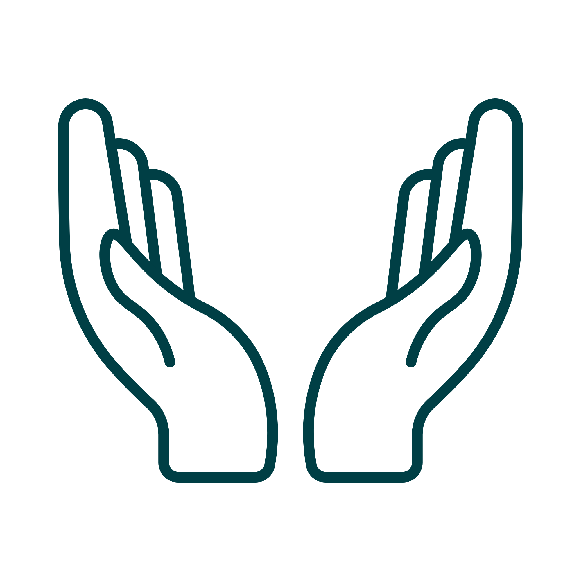 Outline of two hands open with the inner palms facing.
