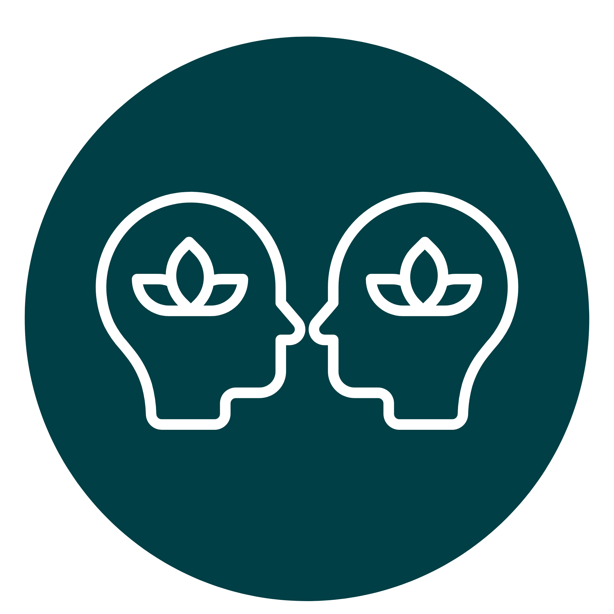Teal icon representing people engaged in moments of calm and connection.