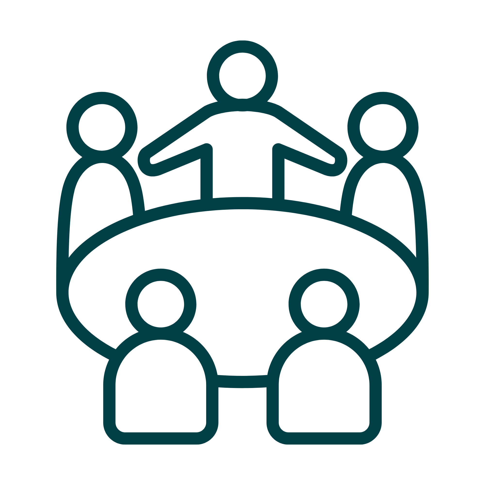 Outline icon of three people with a connecting arch in front of them.