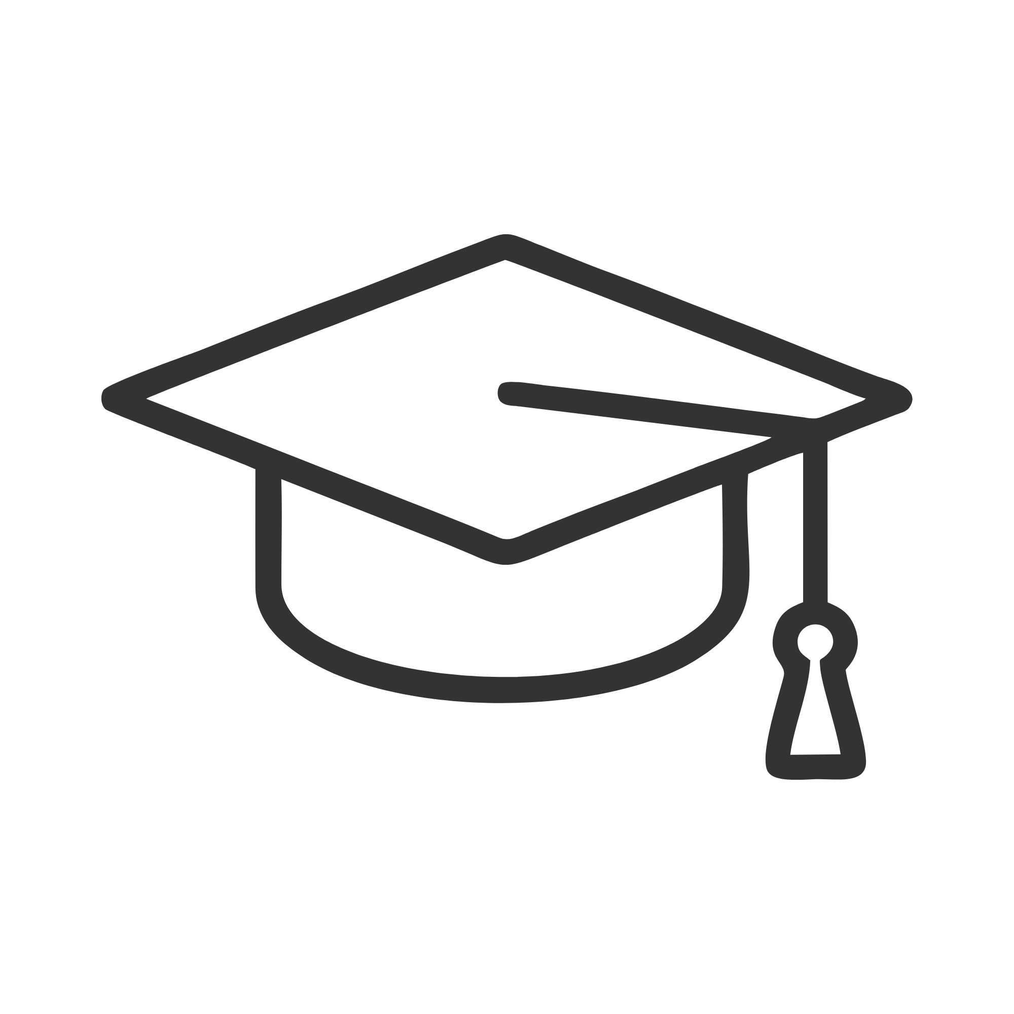 Line drawing of a graduation cap with a tassel.