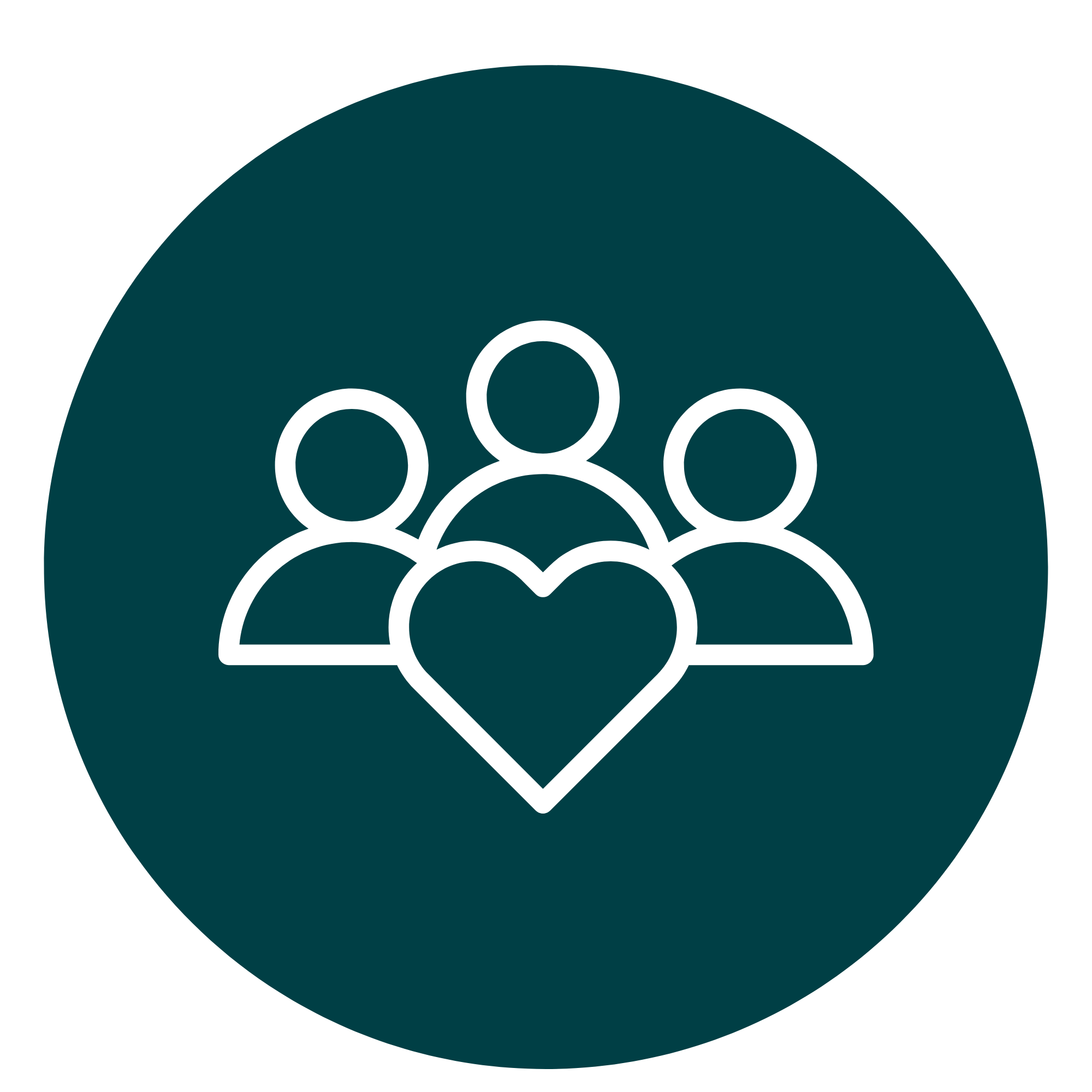 A logo with a circular design featuring on a teal background featuring multiple figures of people connected in a support network for wellbeing program.