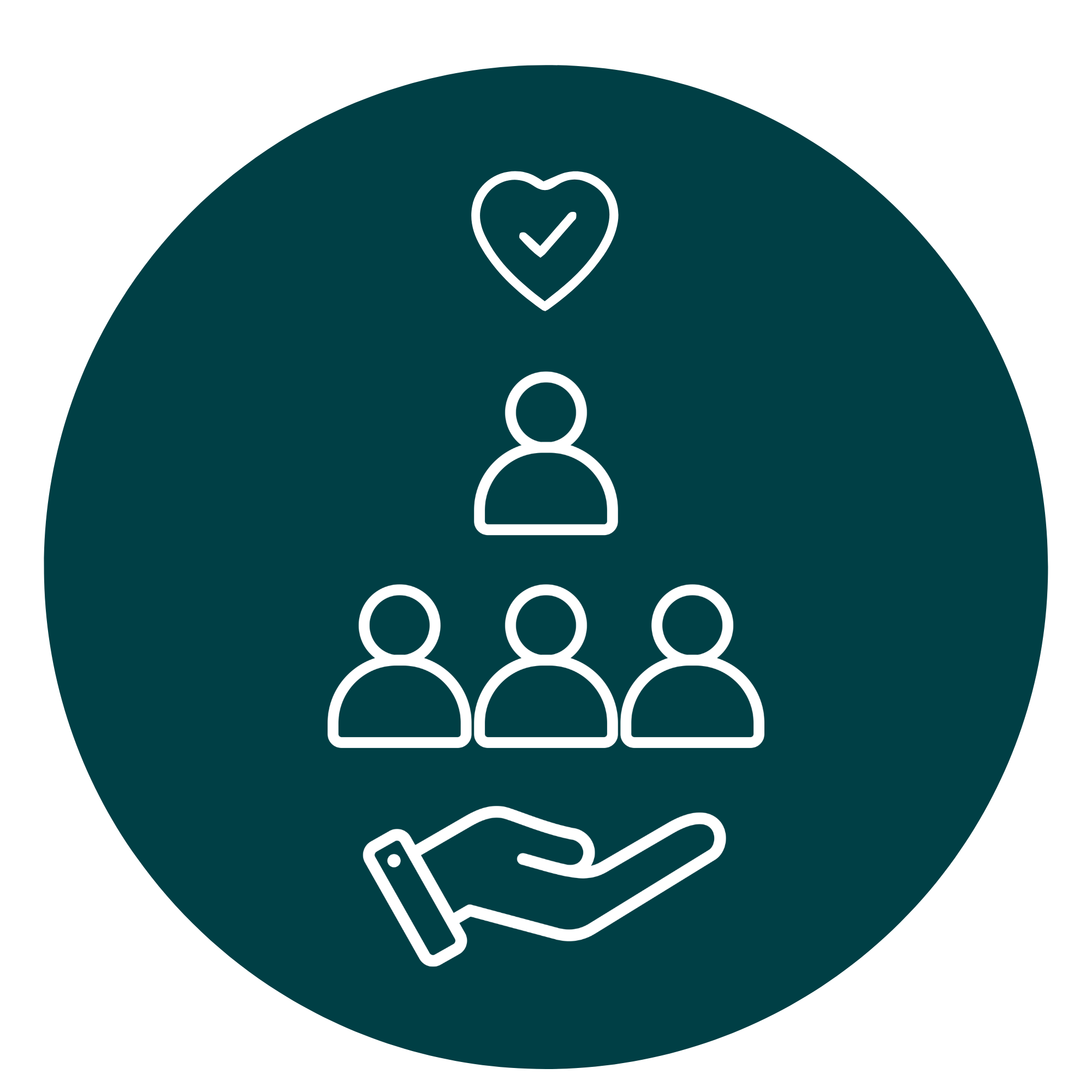 Teal icon representing a group of school faculty indicating social connection, wellbeing programming and communication.