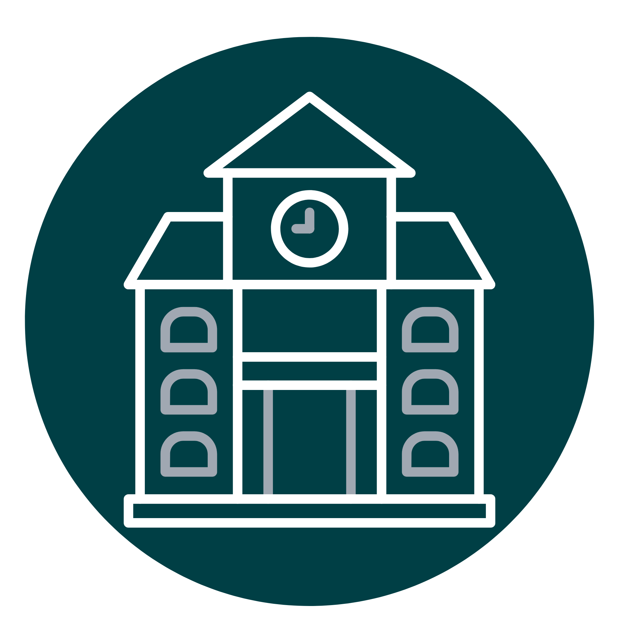 Teal icon representing boarding school, educational institution and university.