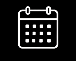 Icon of a calendar with a grid of dates on a black background.