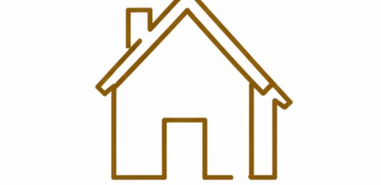 Simple line drawing of a house with a pointed roof and a rectangular door.