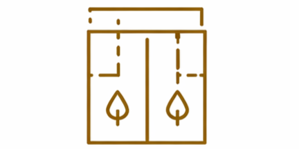 An icon of a double-door refrigerator with two handles, featuring a leaf symbol on each door.