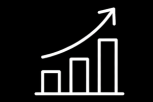 Line graph with ascending bars and an upward arrow on a black background.