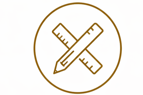 Icon of a pencil and a ruler crossed inside a circle