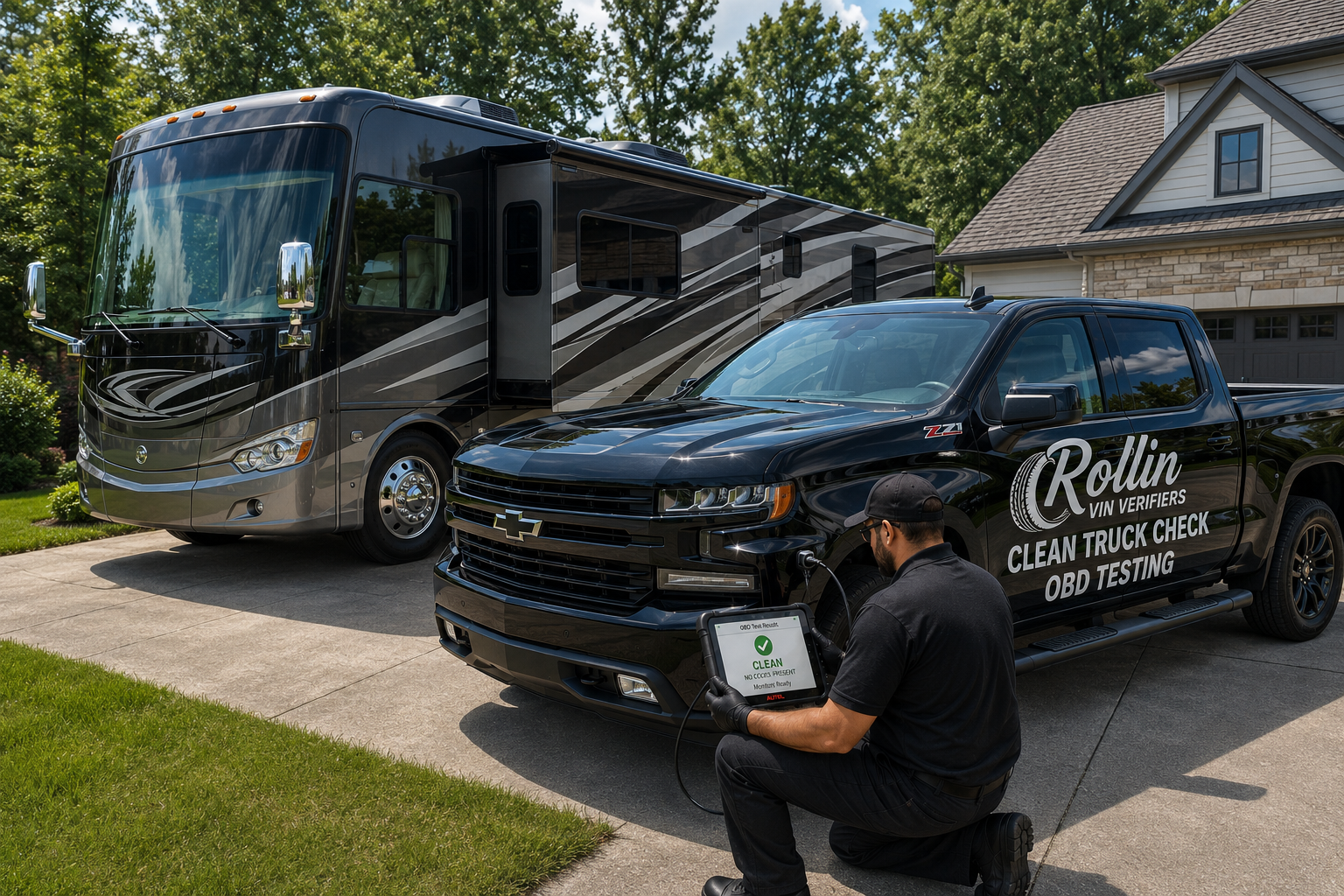 Mobile CARB OBD testing for a diesel RV in California.
