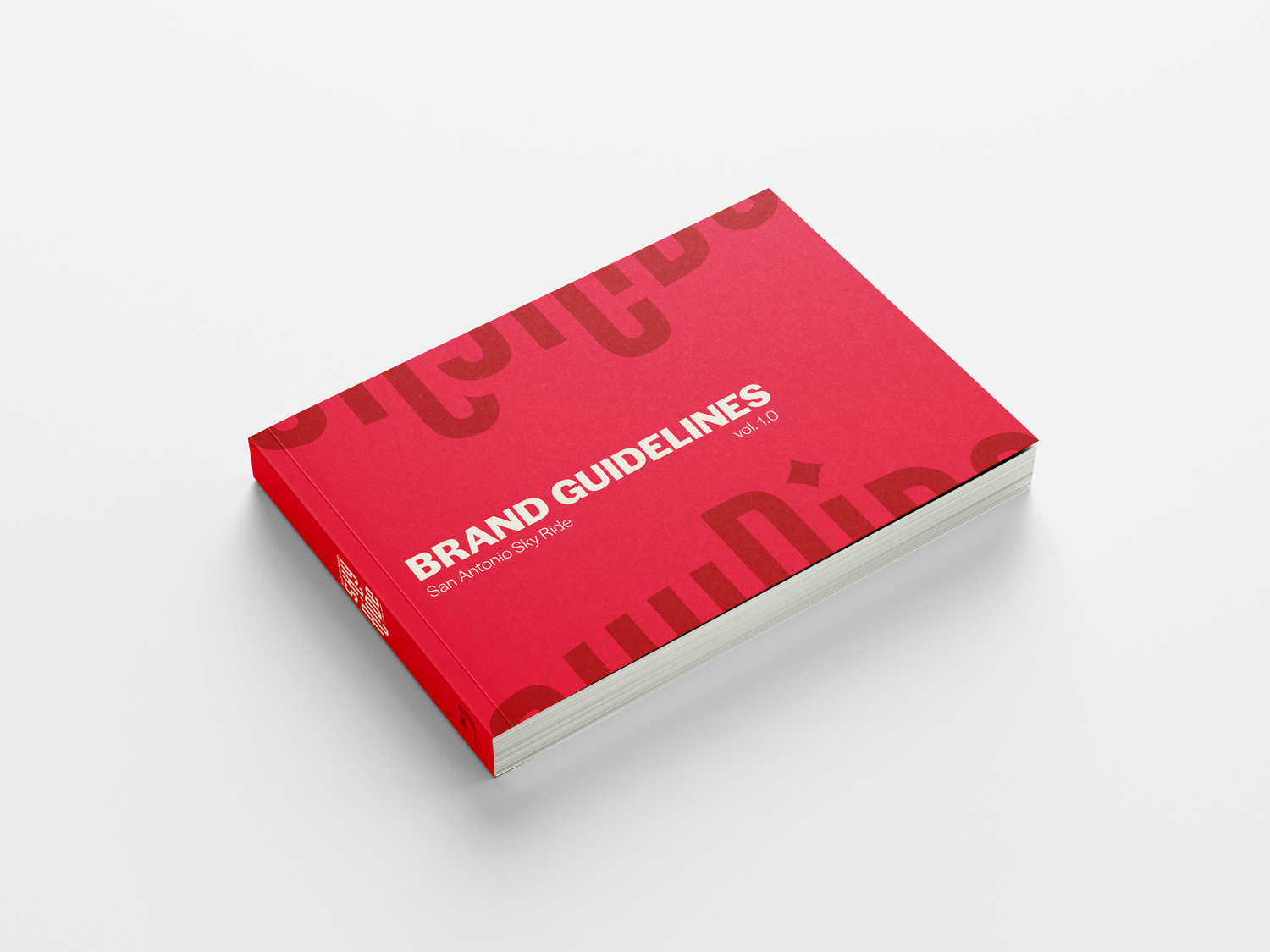 SkyRide brand guidelines book mockup, alternate view