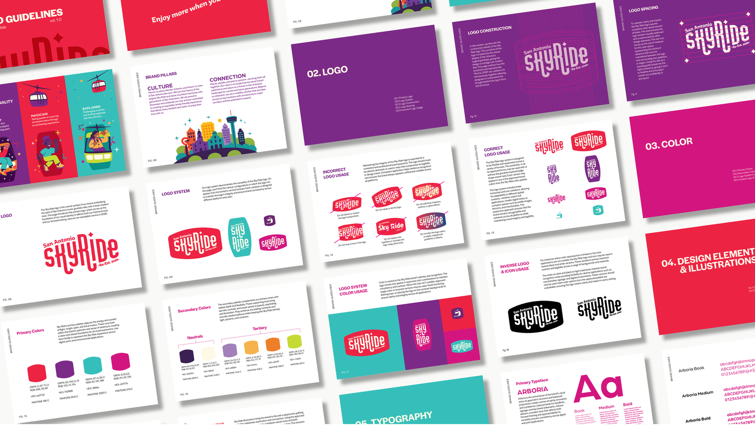 SkyRide brand guidelines book mockup