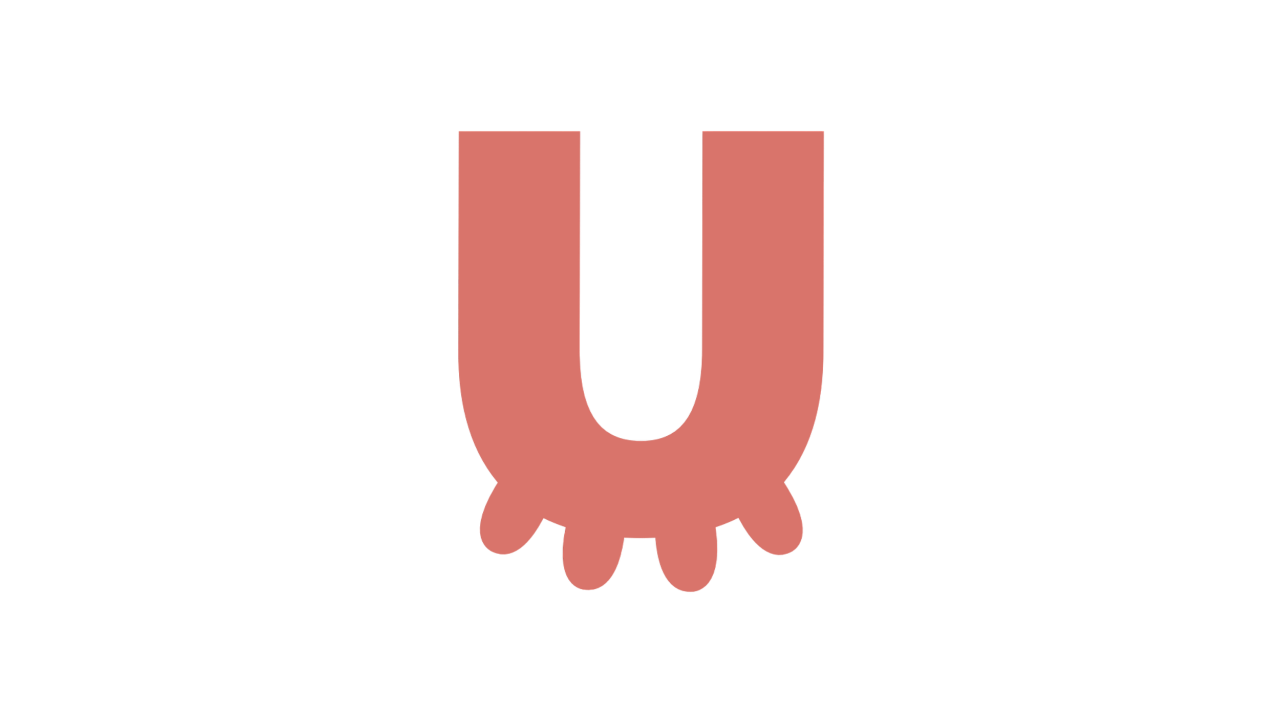 A pink, stylized representation of a flower with a large U shape in the center.