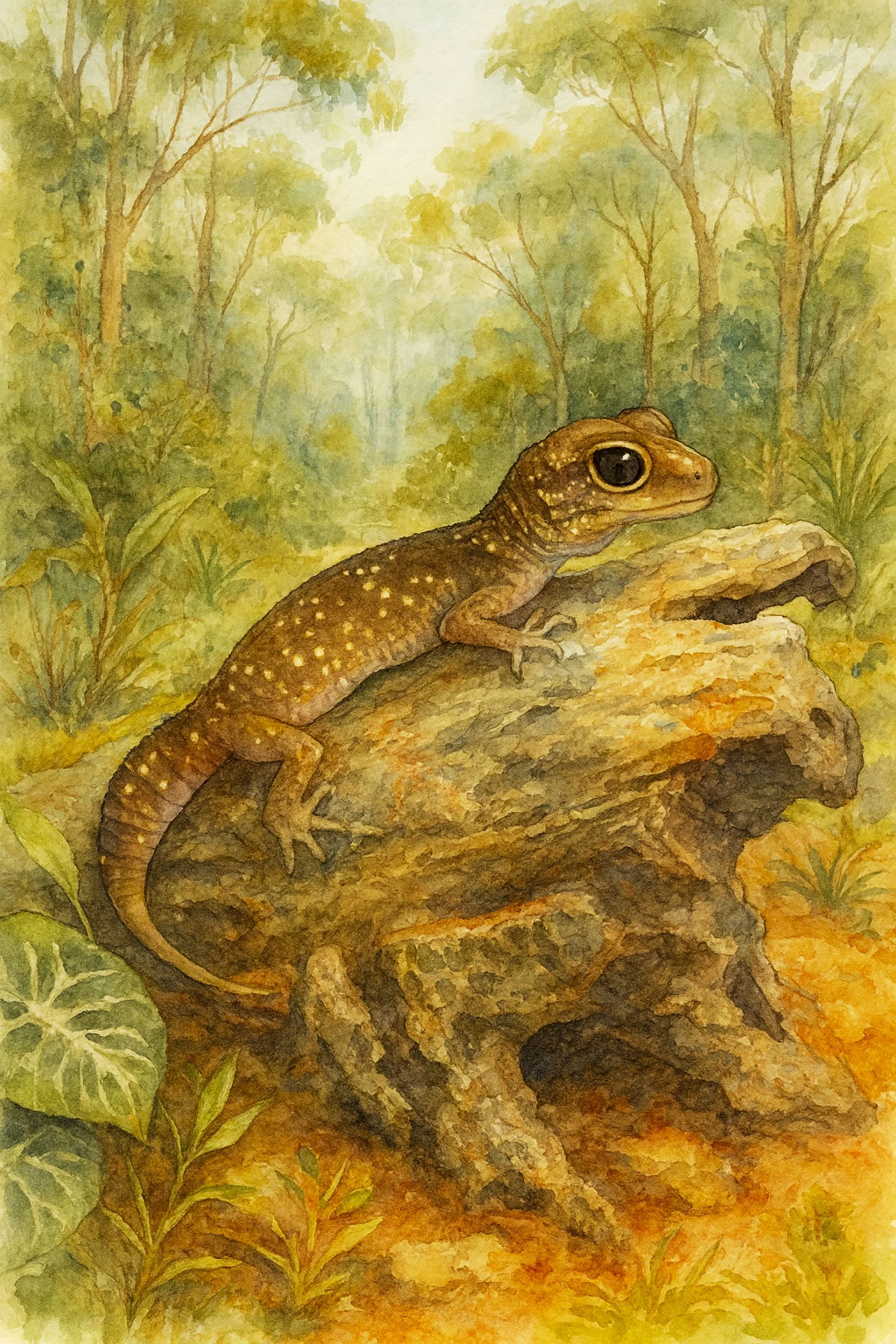Gecko on Gnarled Log in Forest.jpg