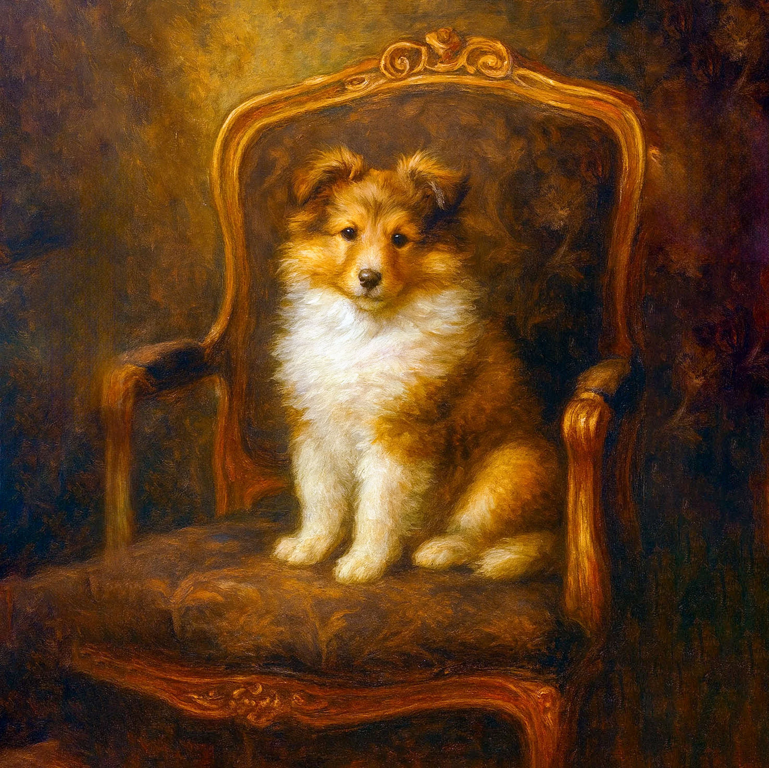 Fluffy Shetland Sheepdog on Ornate Chair.jpg