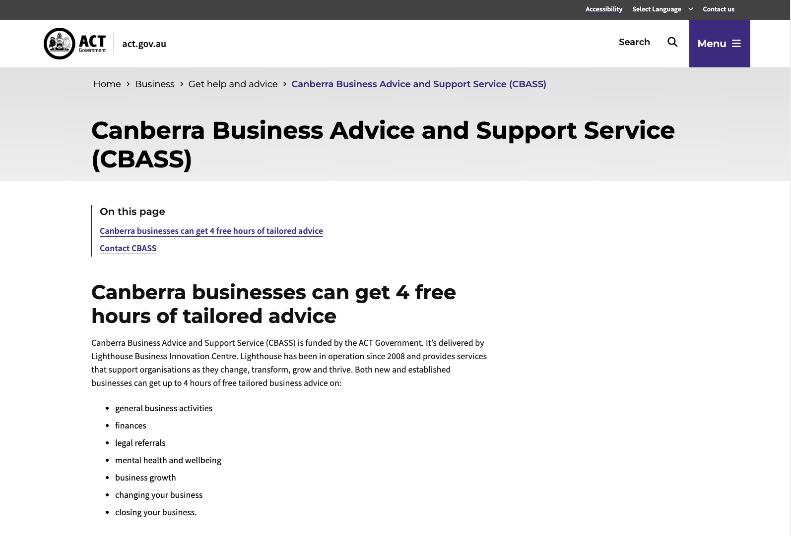 Canberra Business Advice and Support Service