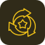 An abstract yellow line drawing of a plant or flower in a circular shape