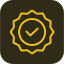 Golden badge with a checkmark in the center