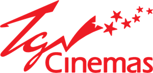 Logo of TGV Cinemas with red text and stars on a black background.