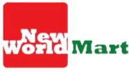 Logo of New World Mart with red and green colors.