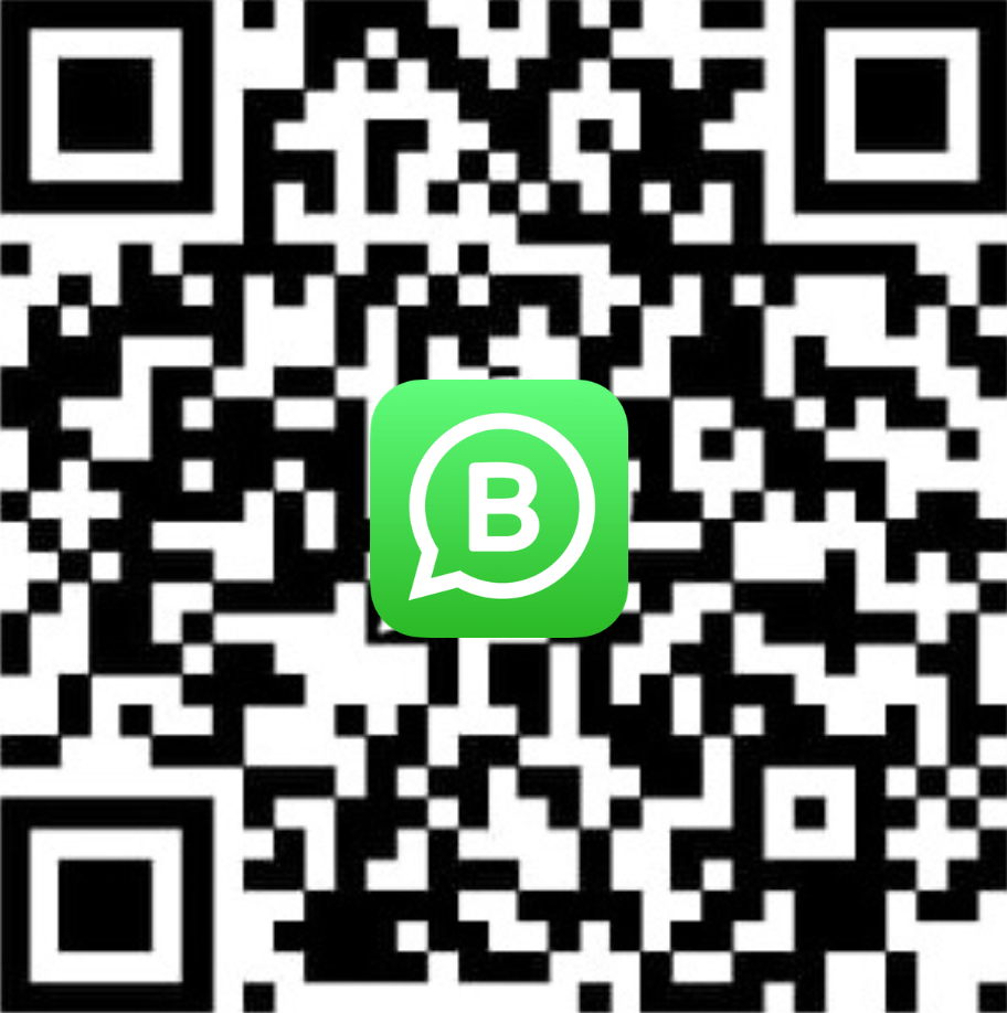 A QR code with a WhatsApp icon in the center.