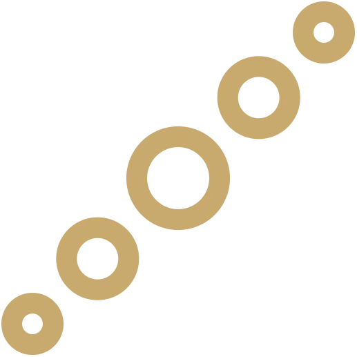 Gold outline graphic of a series of rings, arranged diagonally.