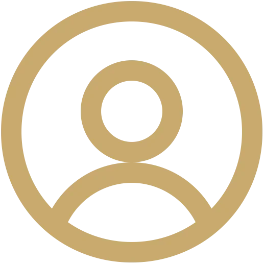 Gold outline graphic of a person inside a circle.