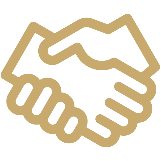 Gold outline graphic of two hands shaking.