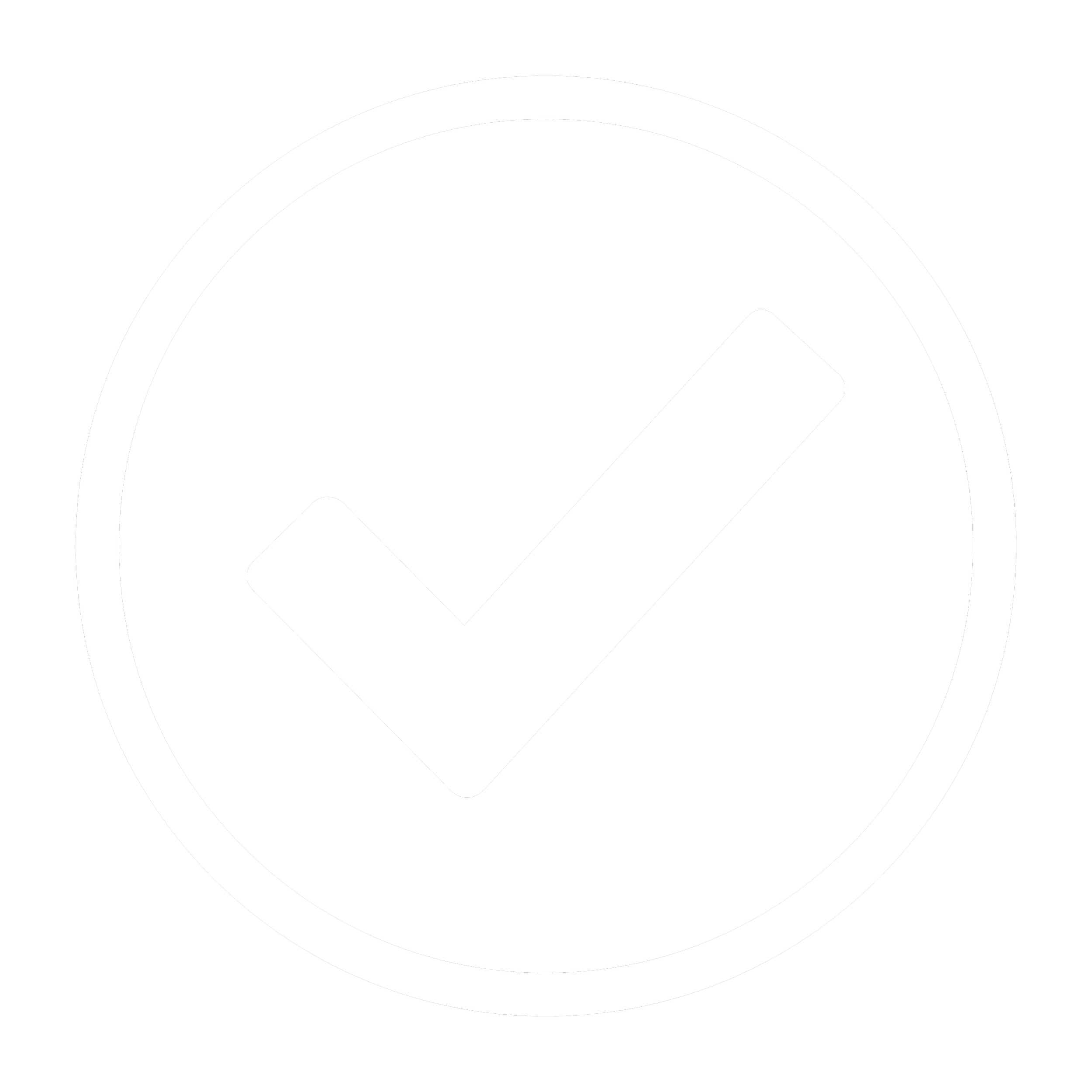 White check mark icon inside a black circle.
