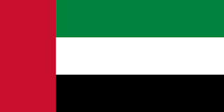 Flag of the United Arab Emirates with a red vertical stripe on the hoist side and green, white, and black horizontal stripes.