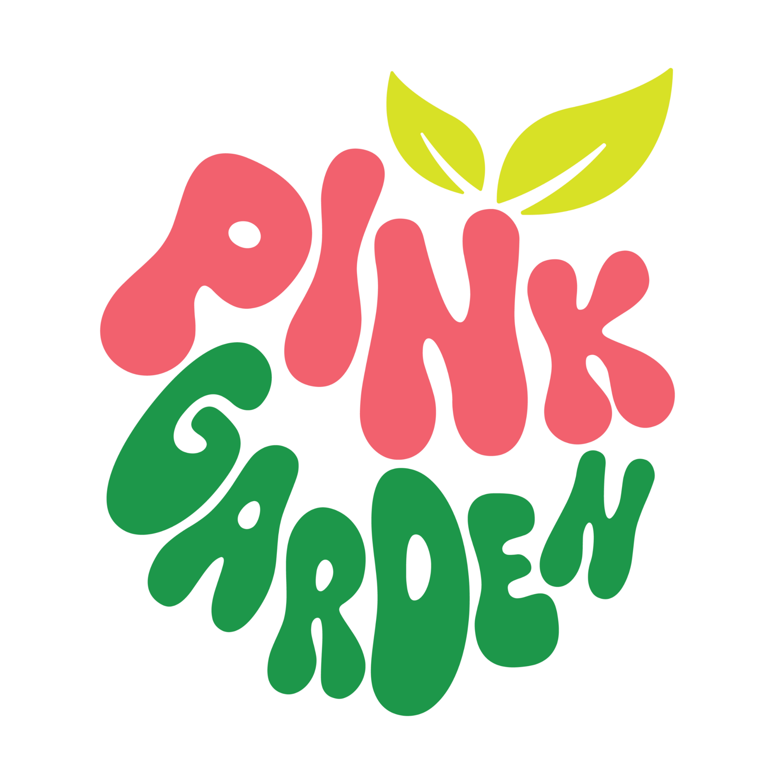 Colorful stylized text that reads 'Peach & Garden' with a peach fruit and green leaves above.