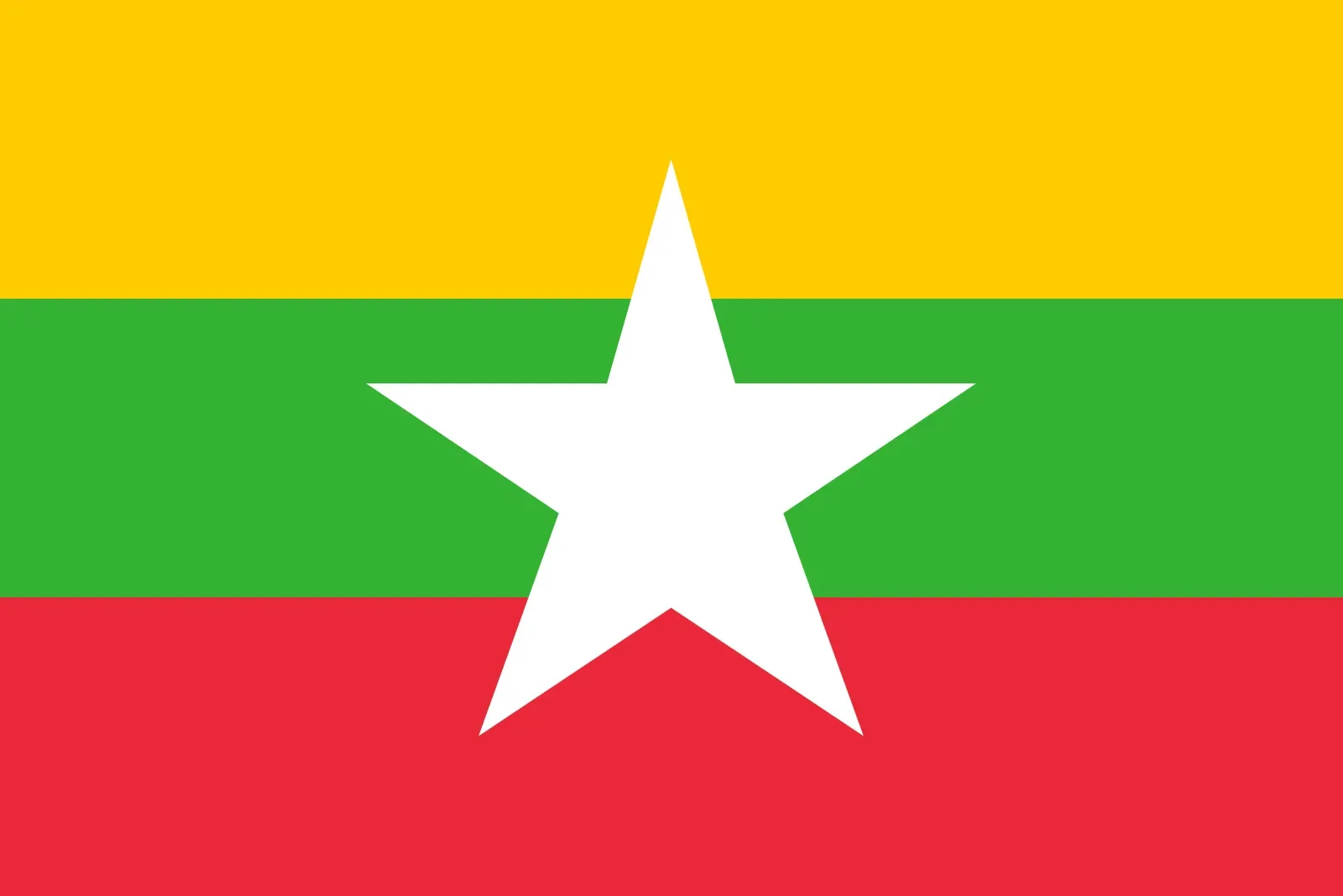 Flag with horizontal stripes of yellow, green, and red, featuring a large white star in the center.