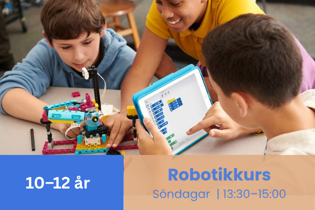 Vallentuna • Robotikkurs • Söndagar 13:30–15:00 (7 veckor) • 30 aug–11 okt