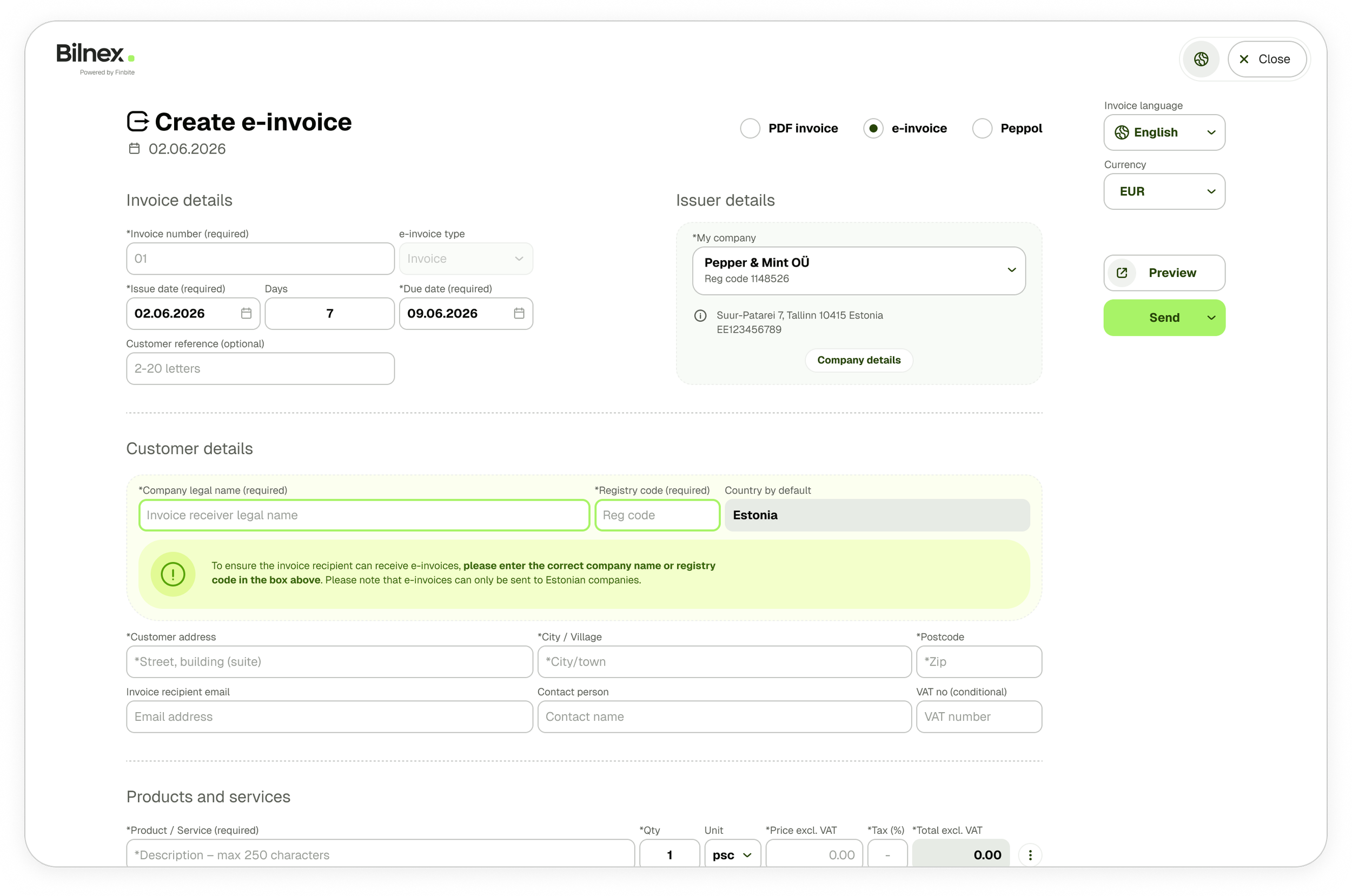 Bilnex e-invoice design