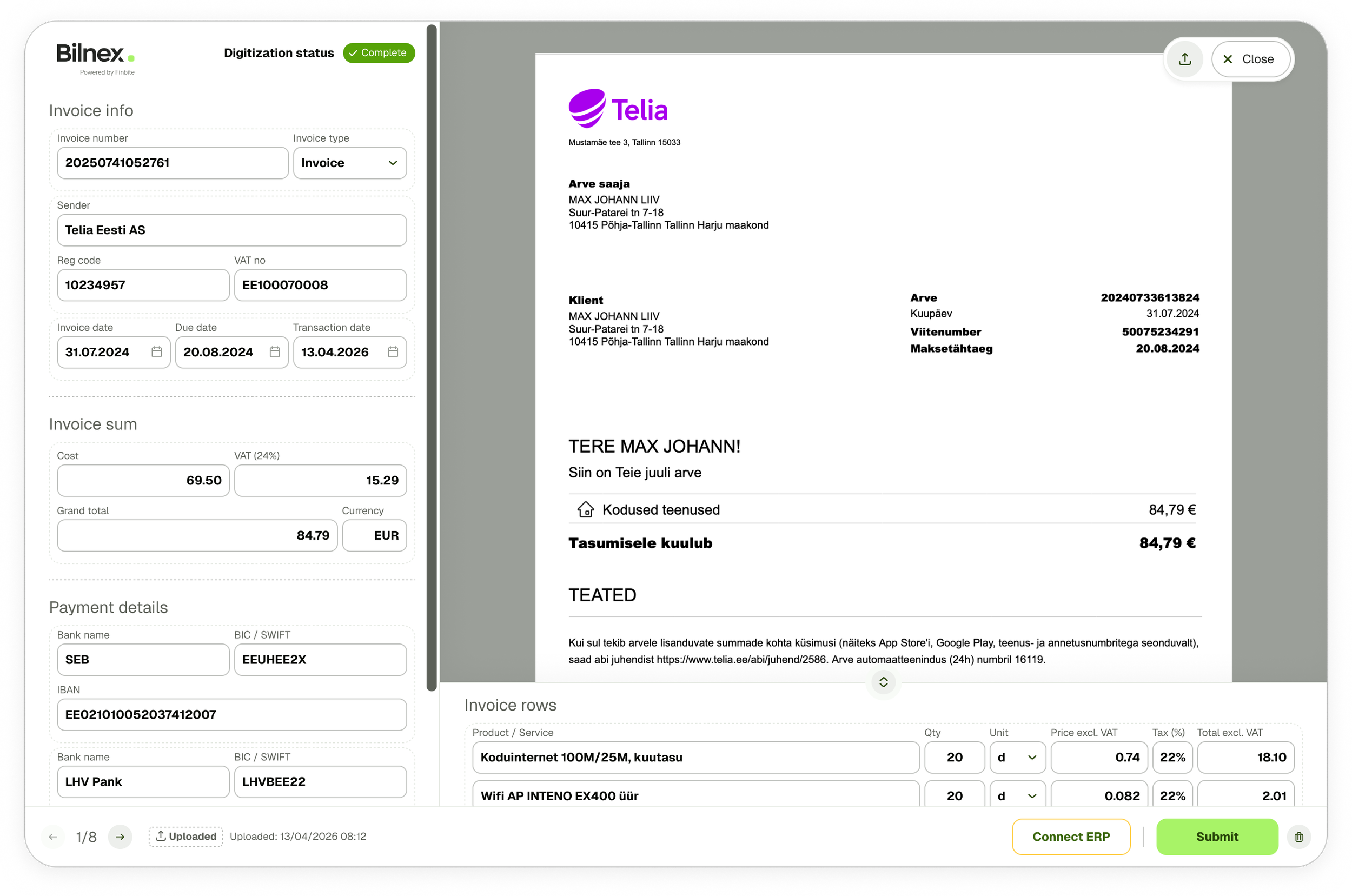Bilnex invoice digitization