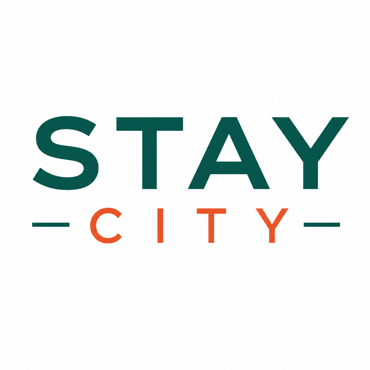 Text saying 'STAY' in large green letters with 'CITY' in smaller orange letters underneath, separated by horizontal lines.