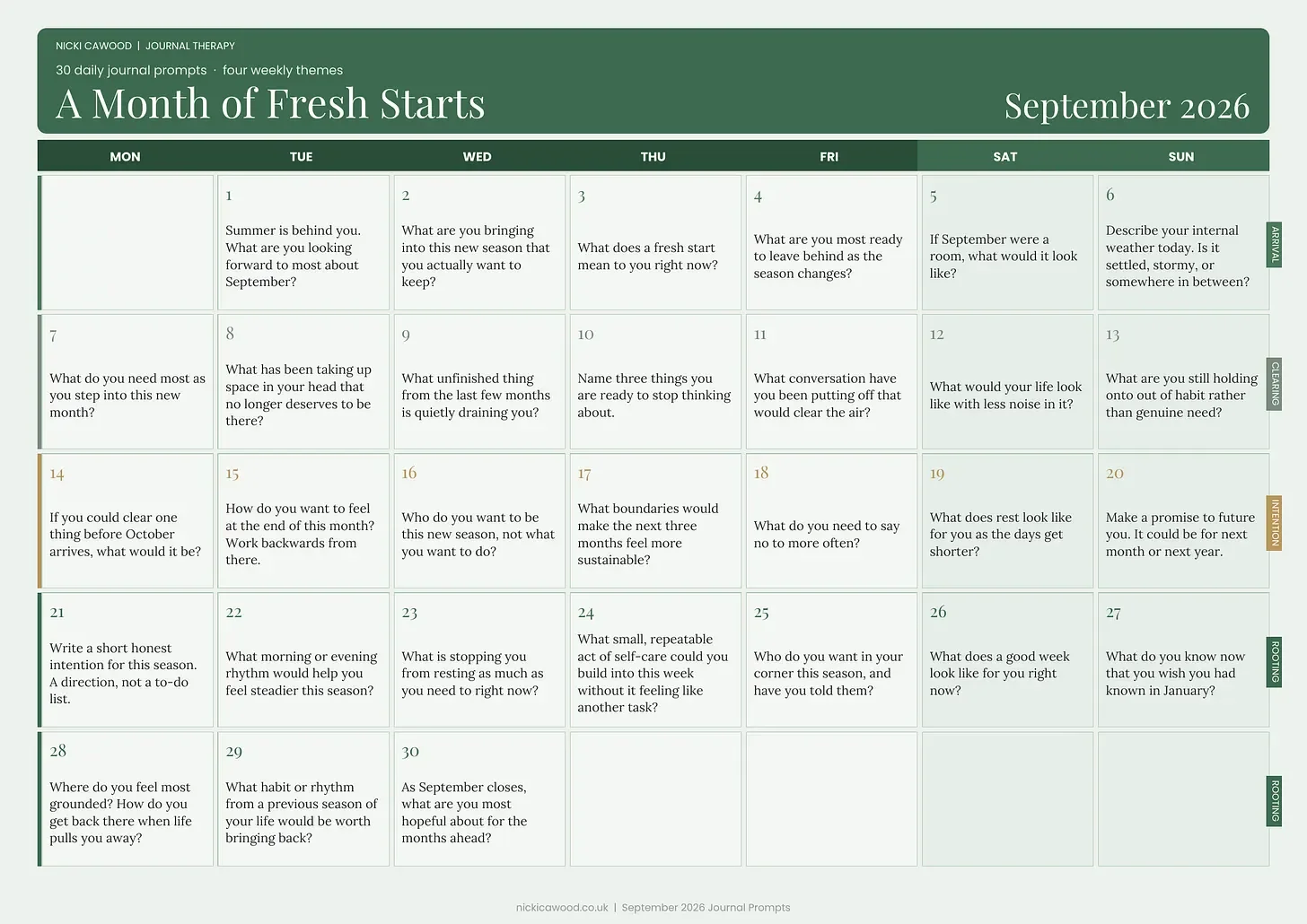September - FREE Journaling Prompts Calendar (PDF Download)