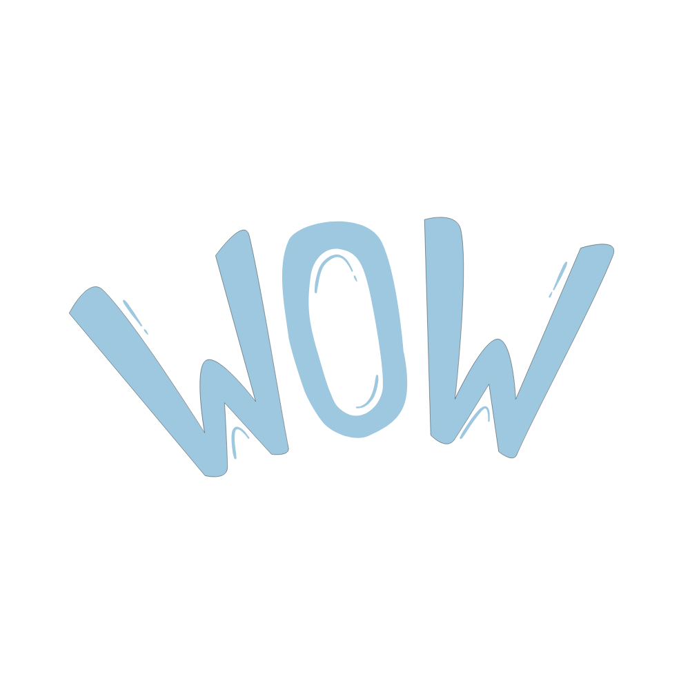 Le mot "WOW" écrit en bleu en style de bande dessinée sur un fond noir.