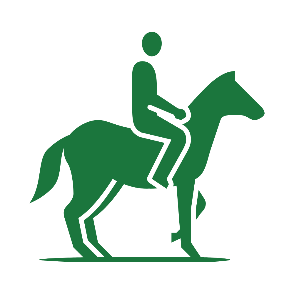 Icône verte représentant une personne à cheval.