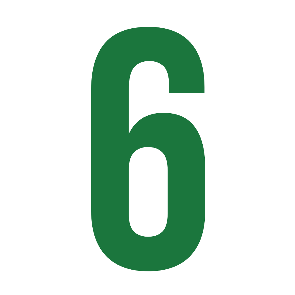 Numéro 6 en vert sur un fond noir.
