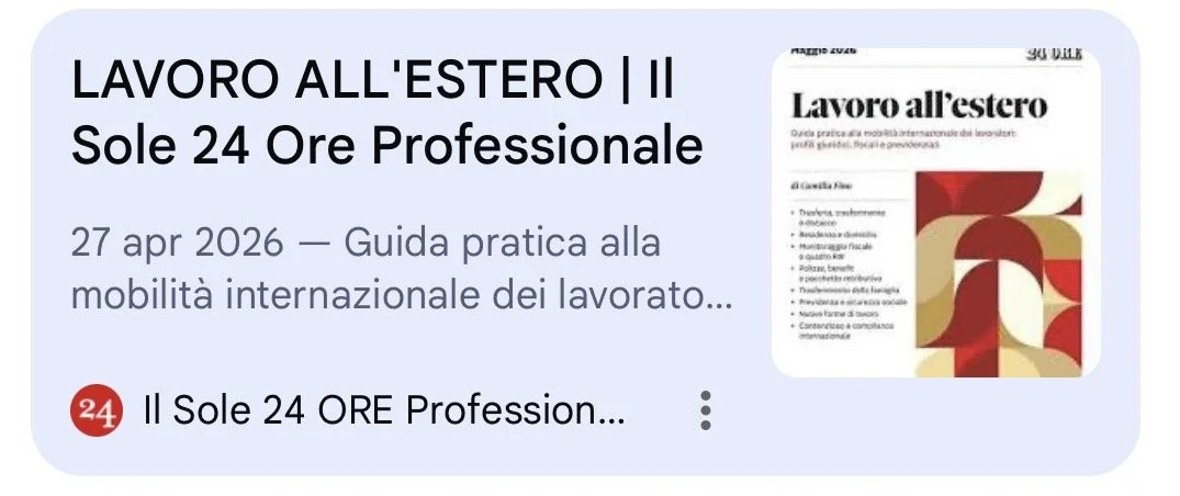 Copertina di una guida pratica con il titolo "Lavoro all'estero | Il Sole 24 Ore Professionale", pubblicata il 27 aprile 2026, dedicata alla mobilità internazionale dei lavoratori.