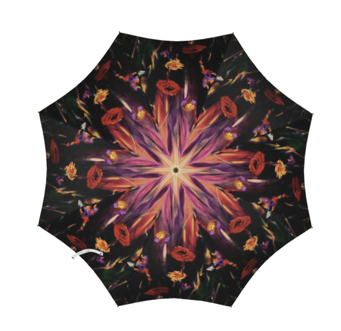 Poppies umbrella featuring a vibrant floral print with bold red and orange poppies, colourful botanical details and rich artistic tones for a striking everyday accessory.