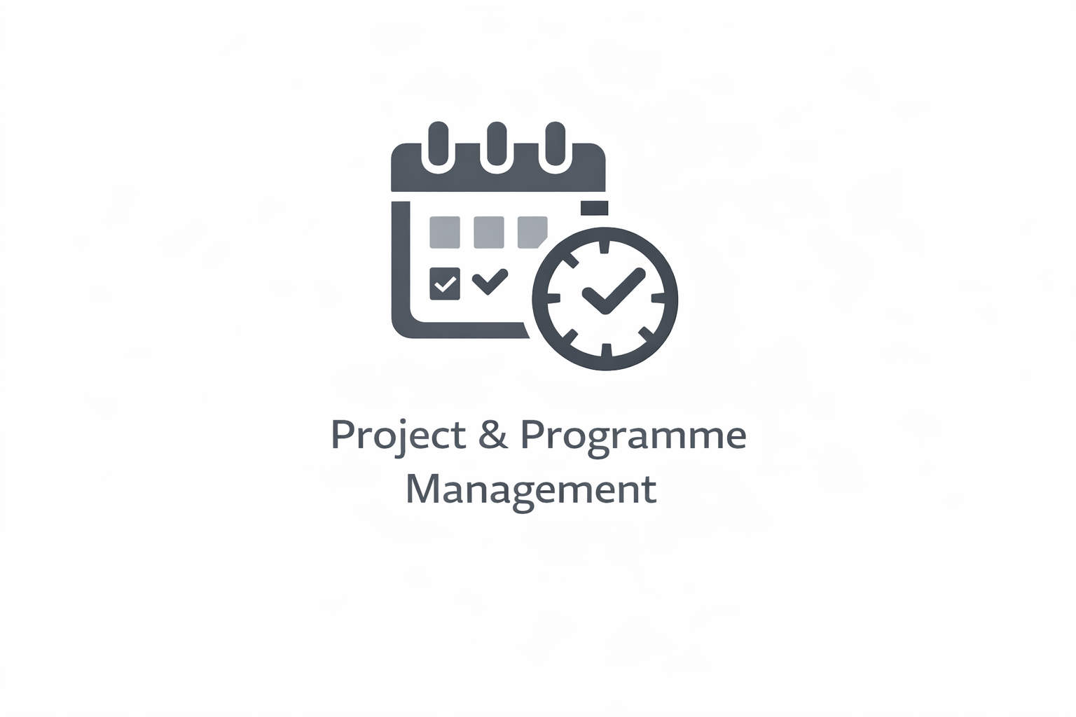 Icon of a calendar and clock with check marks, representing project and program management, with the text 'Project & Programme Management' below.