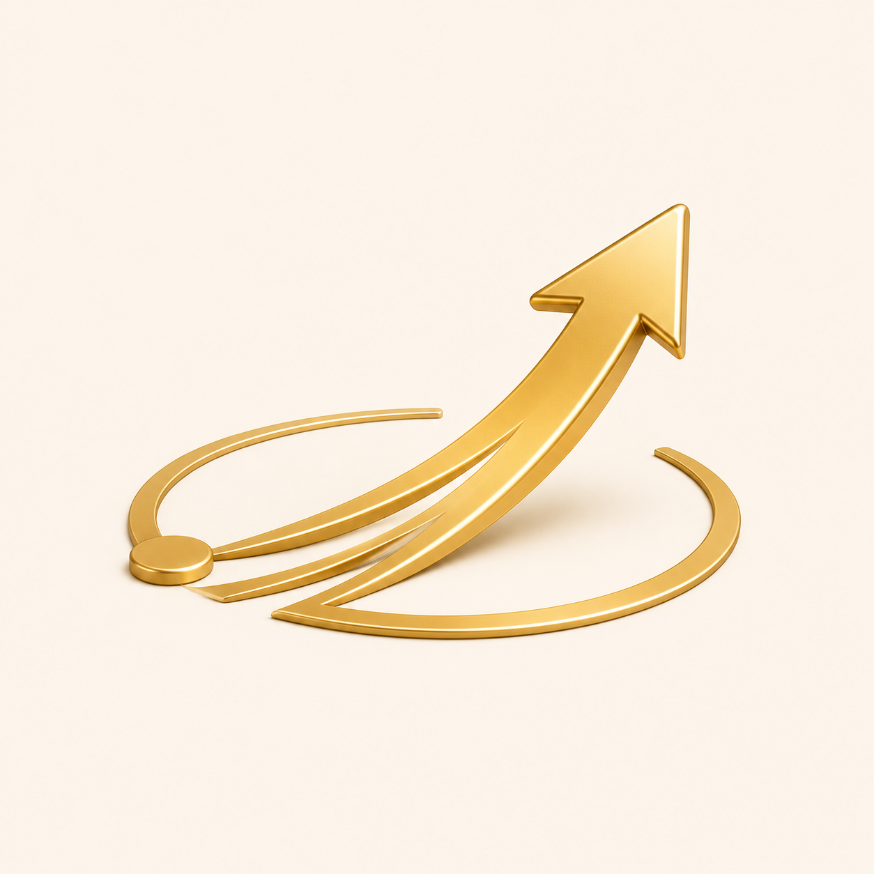 Gold arrow pointing upward with curved base, symbolizing growth or progress.