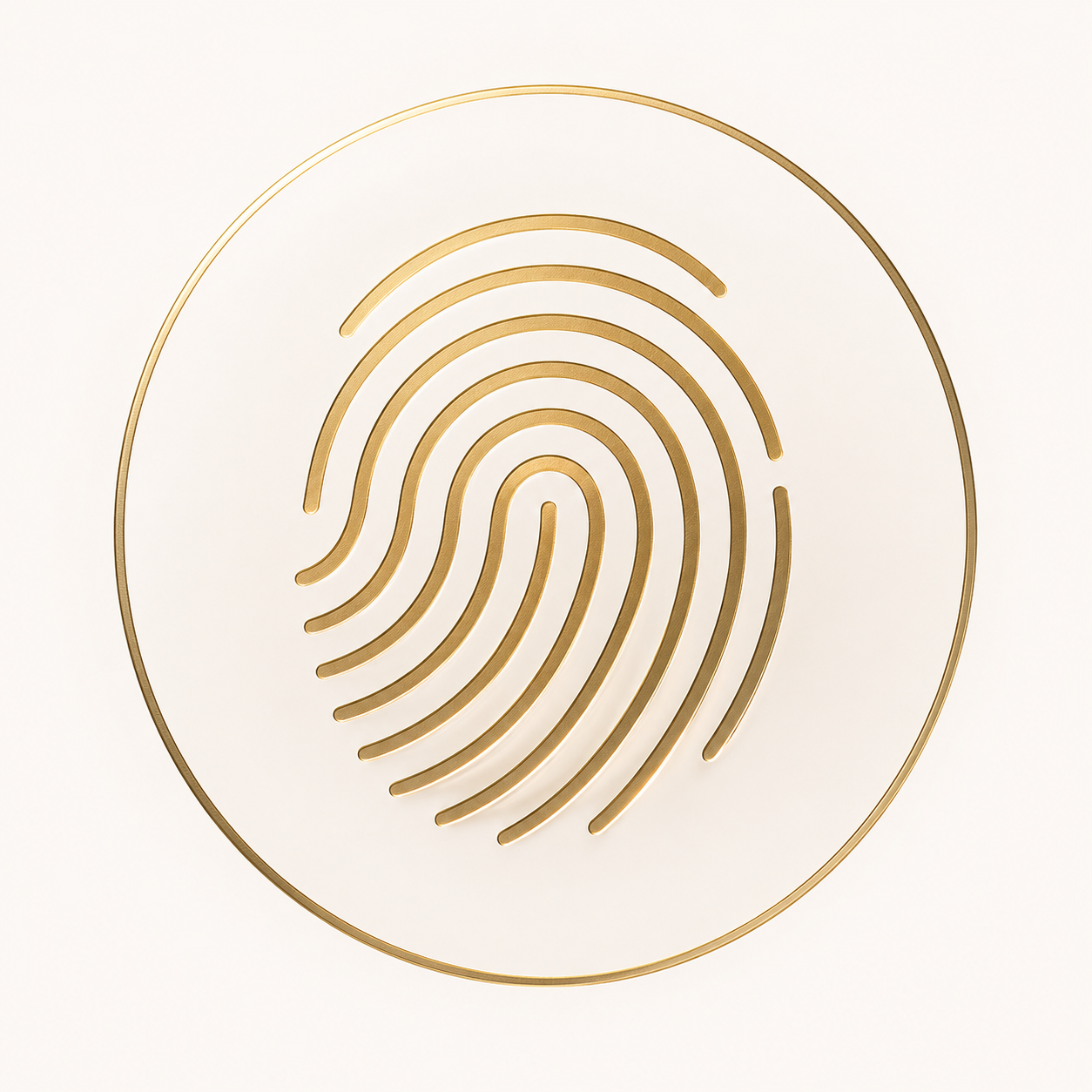 Gold fingerprint on a white background.