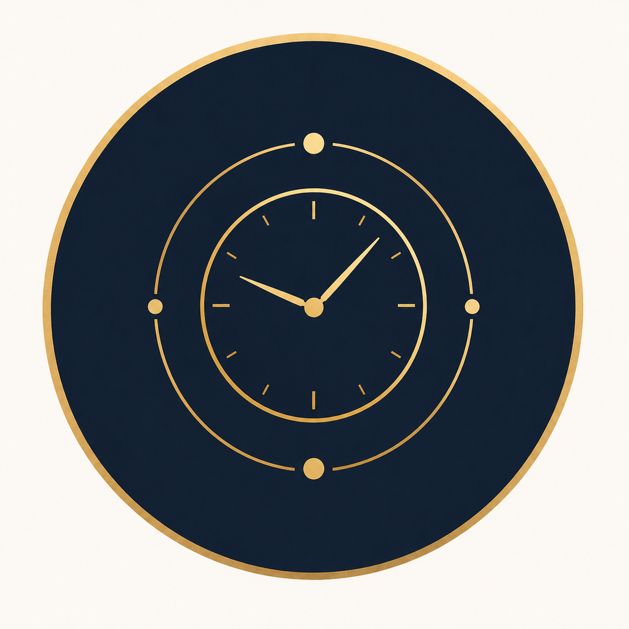 Modern wall clock with a black face, gold accents, and minimalist design showing 2:07.