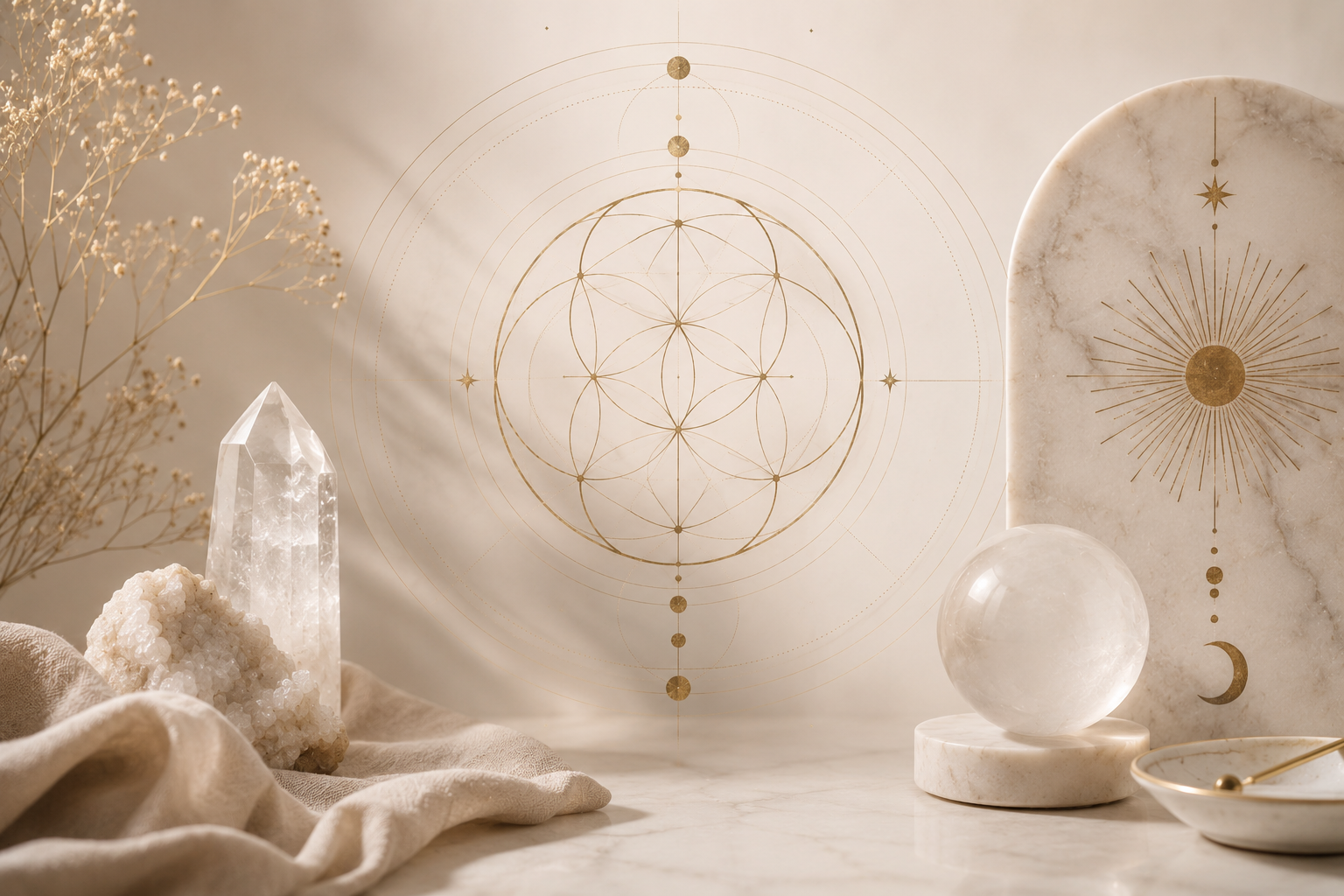 serene altar with sacred geometry
