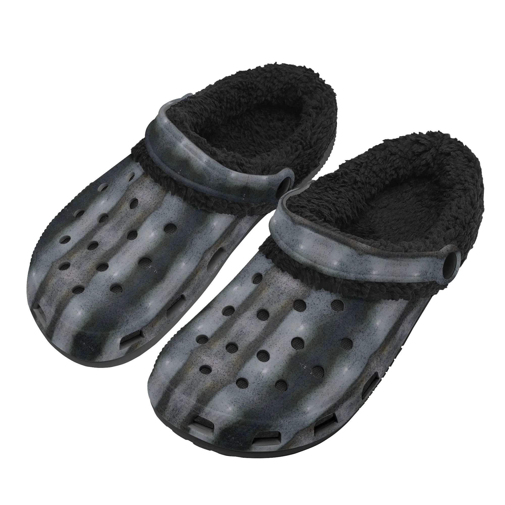 Adults Black Warm House Clog Winter Fur Lined Garden Slippers - "The Alien"