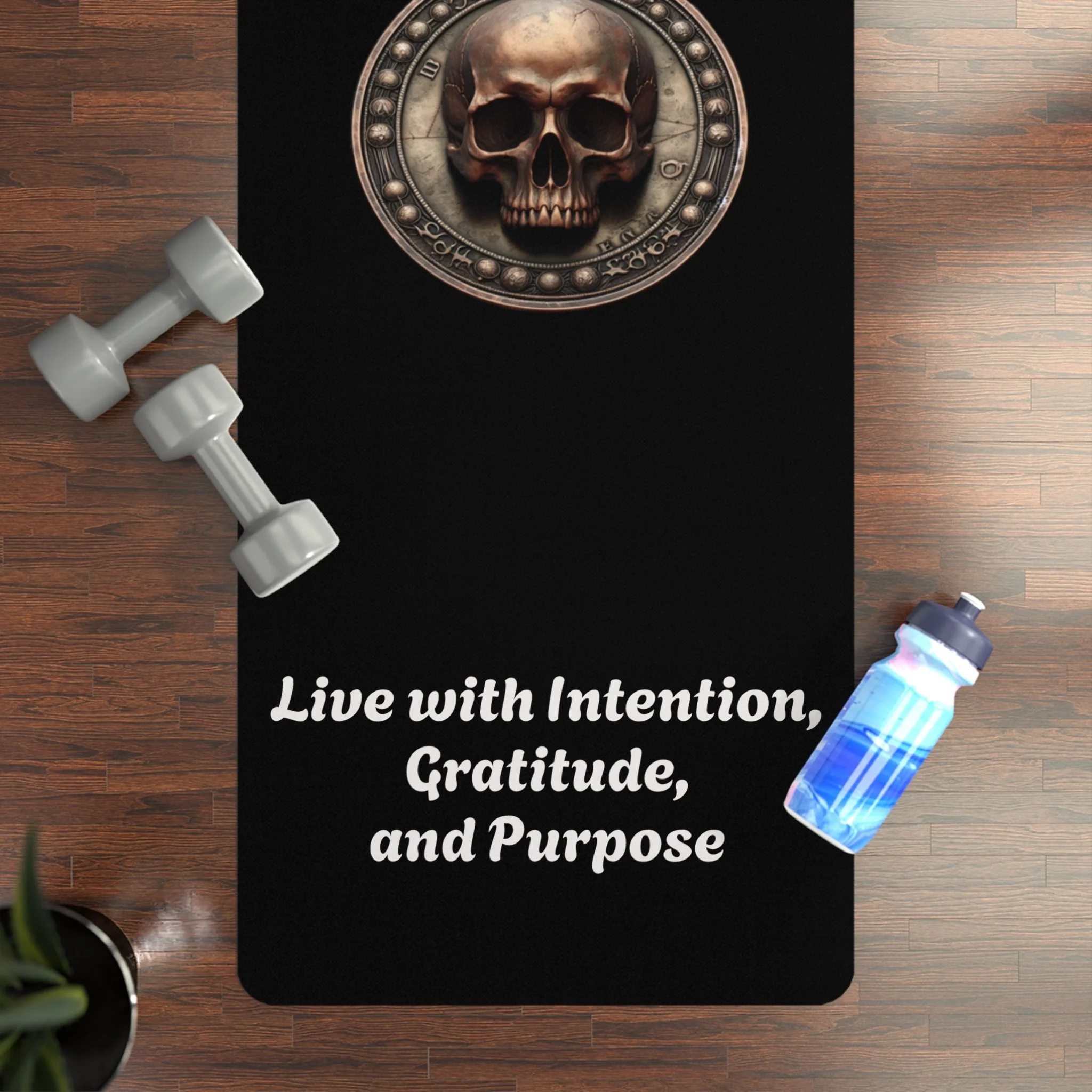 "Memento Mori" - Rubber Yoga Mat - "Live with Intention,  Gratitude,  and Purpose"