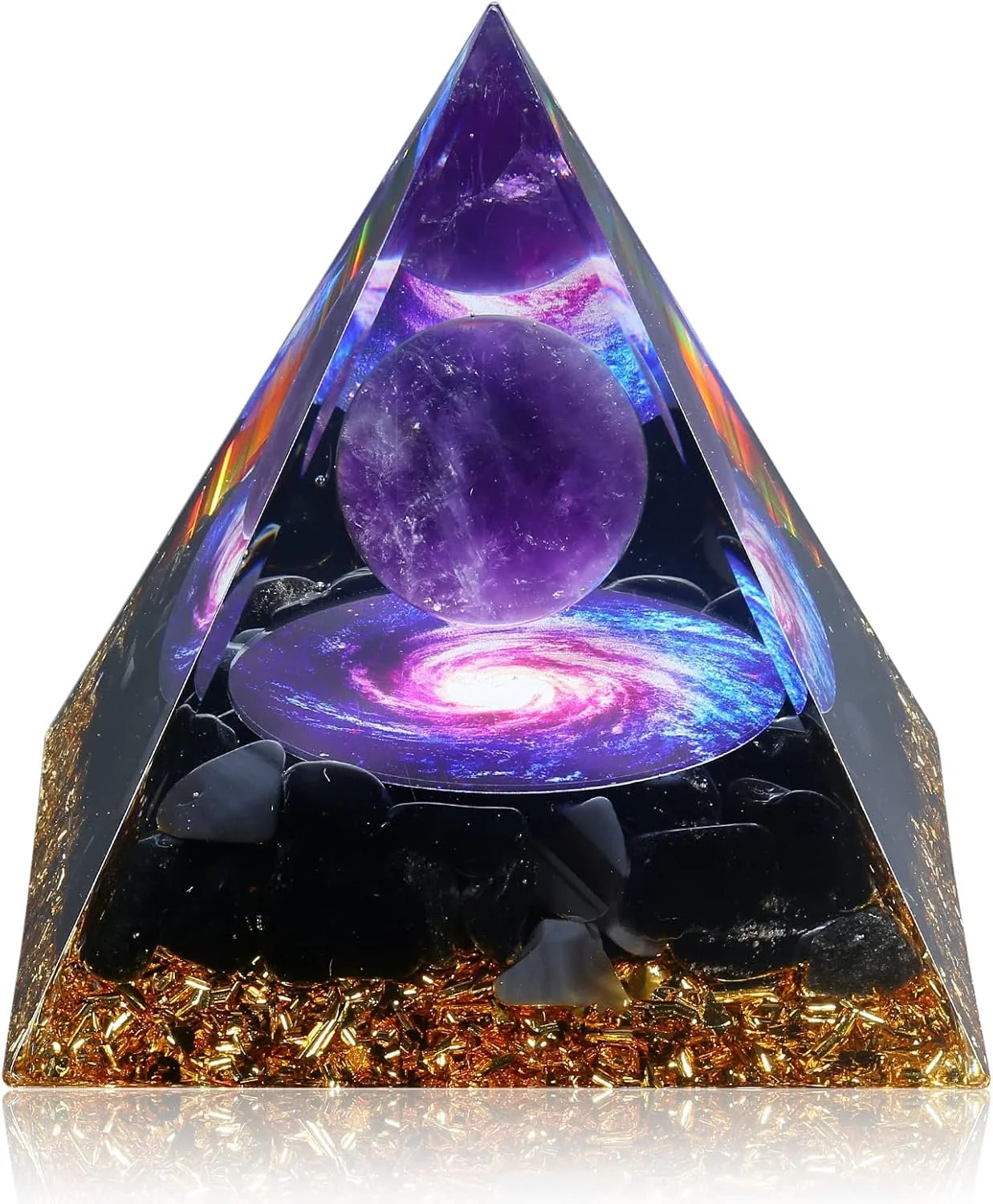 Orgone Pyramid – Amethyst & Obsidian Crystal Decor